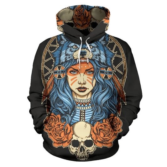 Indian Girl Wolf All Over Print Hoodie