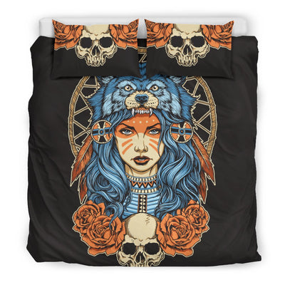 Indian Girl Wolf Duvet Cover Bedding Set