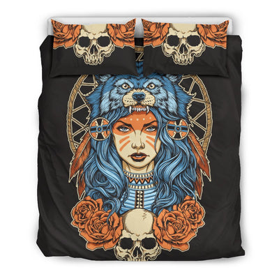 Indian Girl Wolf Duvet Cover Bedding Set