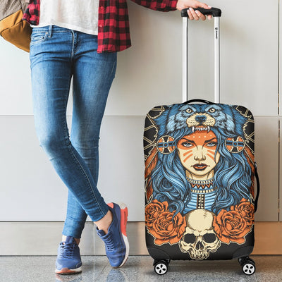 Indian Girl Wolf Luggage Cover Protector