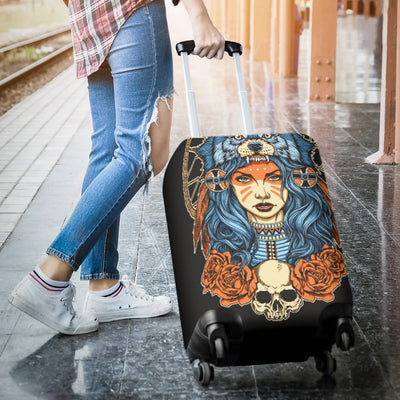 Indian Girl Wolf Luggage Cover Protector