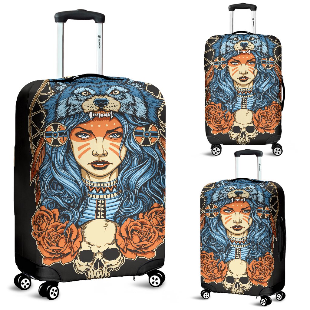 Indian Girl Wolf Luggage Cover Protector