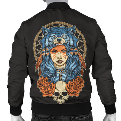 Indian Girl Wolf Men Casual Bomber Jacket