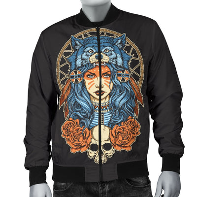 Indian Girl Wolf Men Casual Bomber Jacket