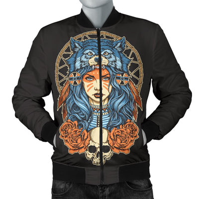 Indian Girl Wolf Men Casual Bomber Jacket