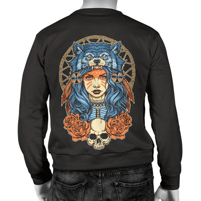 Indian Girl Wolf Men Crewneck Sweatshirt