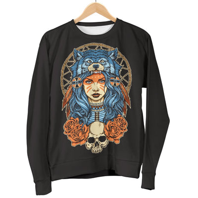 Indian Girl Wolf Men Crewneck Sweatshirt