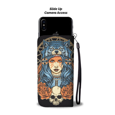 Indian Girl Wolf Wallet Phone Case