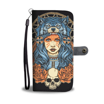 Indian Girl Wolf Wallet Phone Case