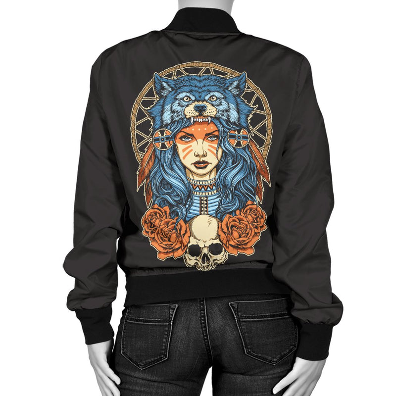 Indian Girl Wolf Women Casual Bomber Jacket