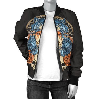 Indian Girl Wolf Women Casual Bomber Jacket