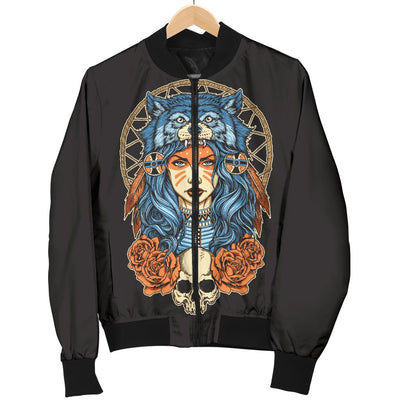 Indian Girl Wolf Women Casual Bomber Jacket