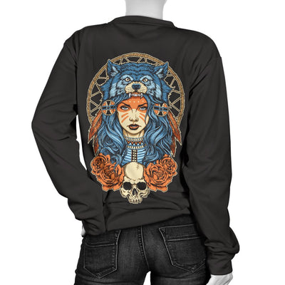 Indian Girl Wolf Women Crewneck Sweatshirt