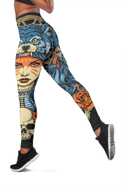 Indian Girl Wolf Women Leggings