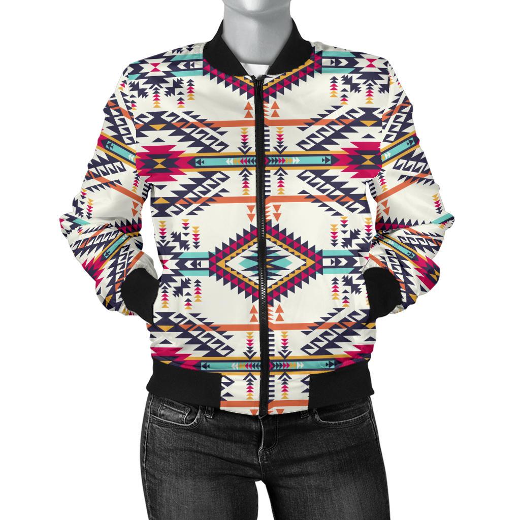 Indian Navajo Art Themed Design Print Women Casual Bomber Jacket