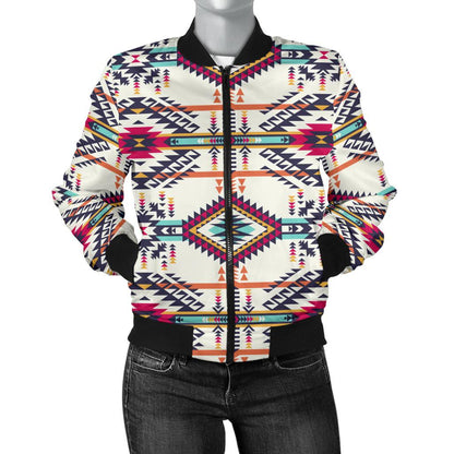 Indian Navajo Art Themed Design Print Women Casual Bomber Jacket