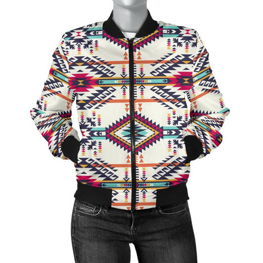 Indian Navajo Art Themed Design Print Women Casual Bomber Jacket