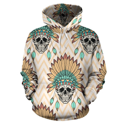 Indian Skull Pattern All Over Print Hoodie