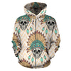 Indian Skull Pattern All Over Zip Up Hoodie