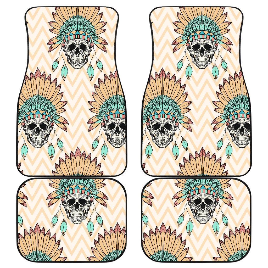 Indian Skull Pattern Front and Back Car Floor Mats