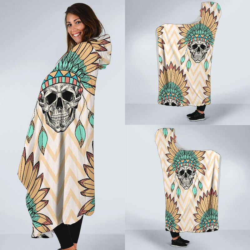 Indian Skull Pattern Hooded Blanket-JORJUNE.COM