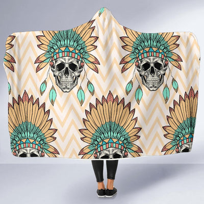 Indian Skull Pattern Hooded Blanket-JORJUNE.COM