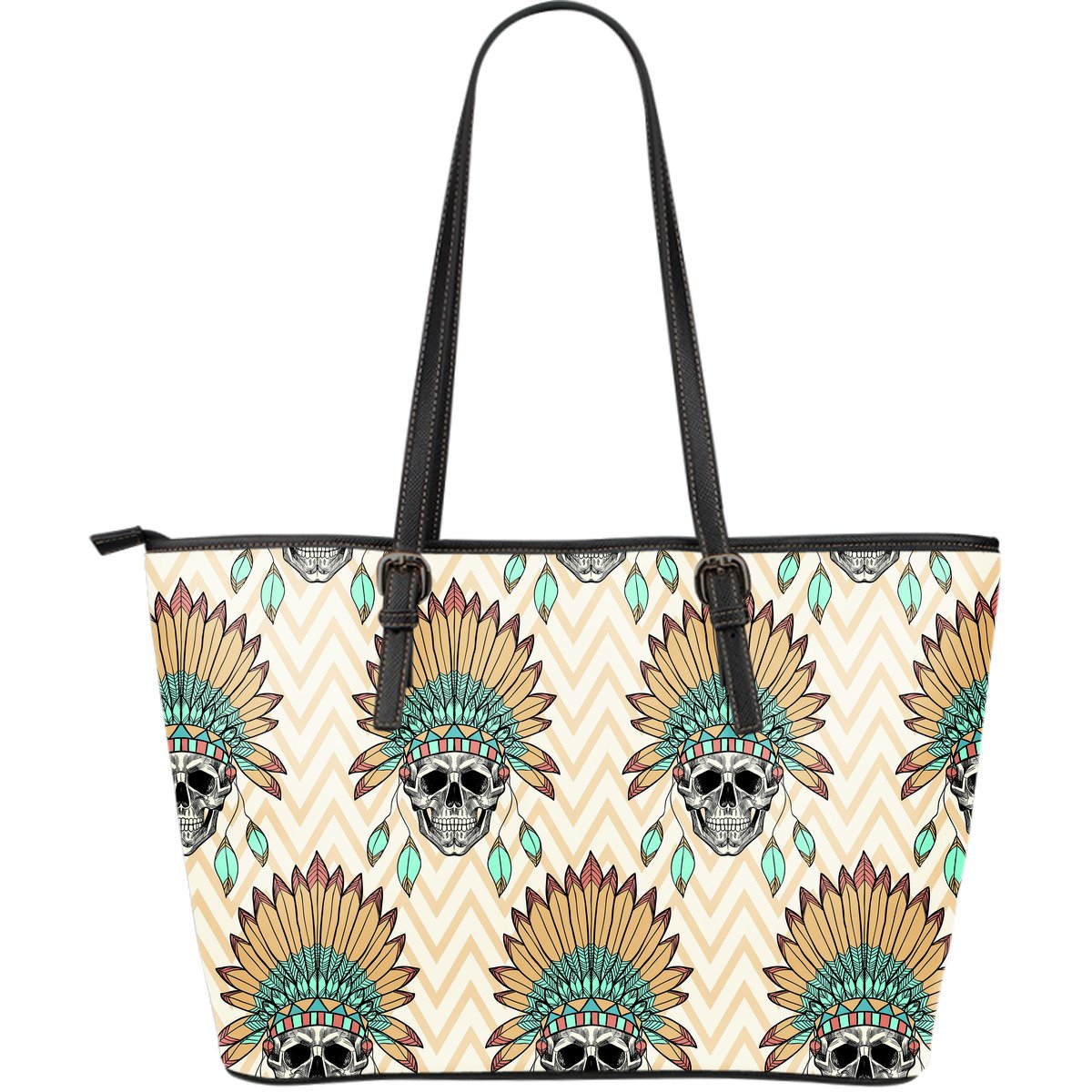 Indian Skull Pattern Large Leather Tote Bag