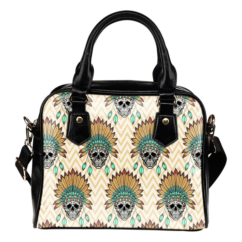 Indian Skull Pattern Leather Shoulder Handbag