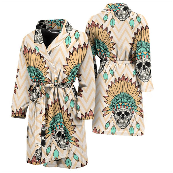 Indian Skull Pattern Men Bathrobe - JorJune