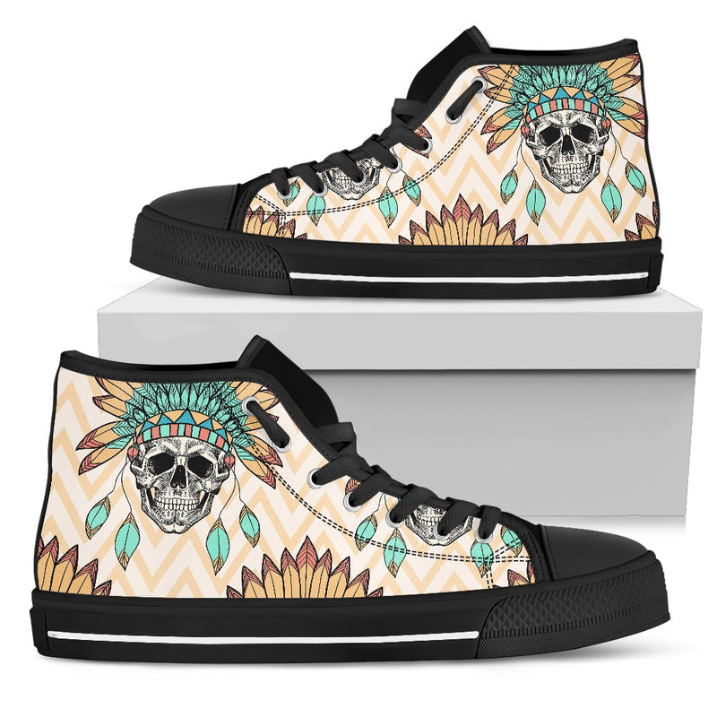 Indian Skull Pattern Men High Top Shoes