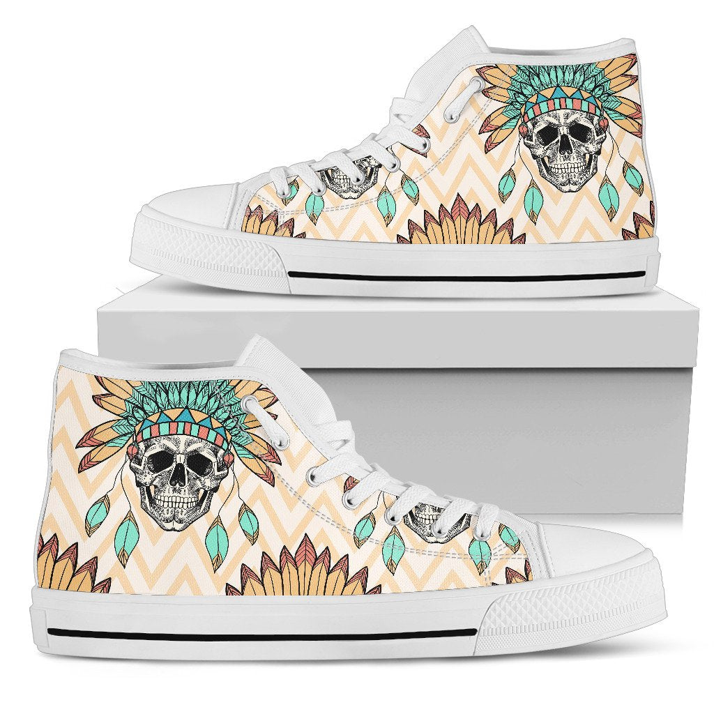 Indian Skull Pattern Men High Top Shoes