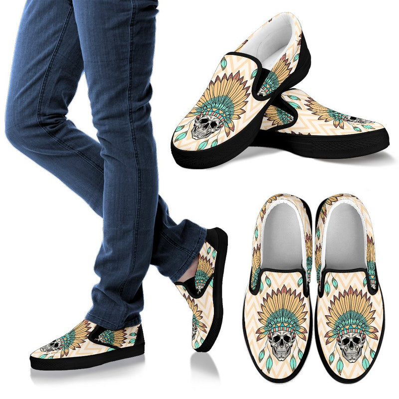 Indian Skull Pattern Men Slip On Shoes