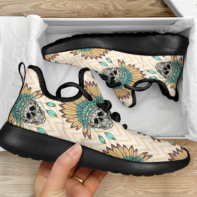 Indian Skull Pattern Mesh Knit Sneakers Shoes