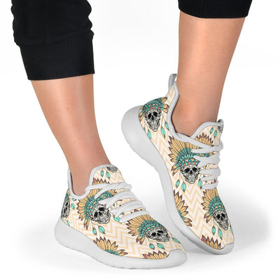 Indian Skull Pattern Mesh Knit Sneakers Shoes