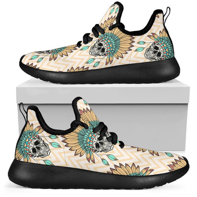 Indian Skull Pattern Mesh Knit Sneakers Shoes