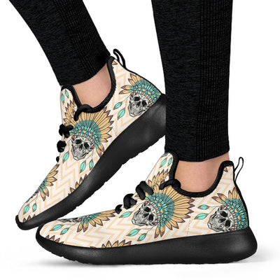 Indian Skull Pattern Mesh Knit Sneakers Shoes