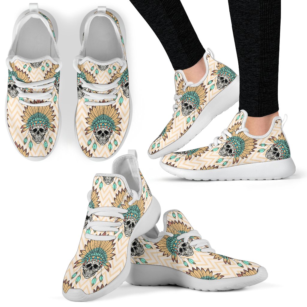 Indian Skull Pattern Mesh Knit Sneakers Shoes