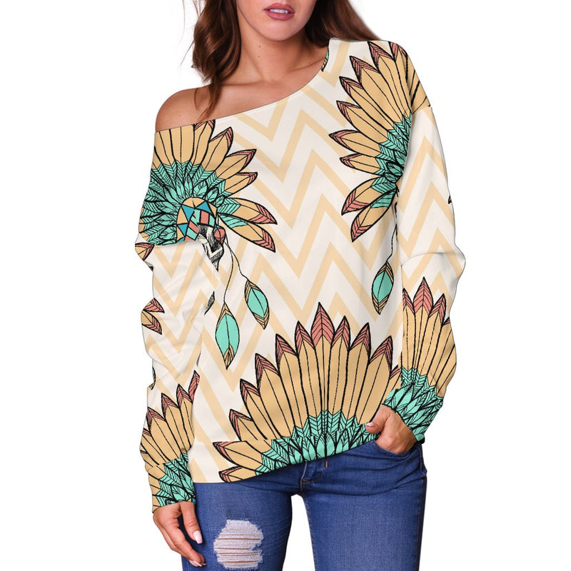 Indian Skull Pattern Off Shoulder Sweatshirt