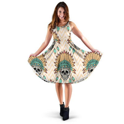 Indian Skull Pattern Sleeveless Mini Dress