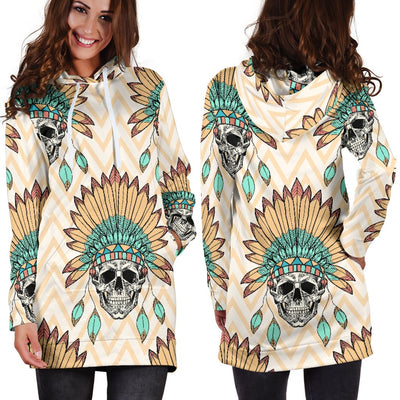 Indian Skull Pattern Women Hoodie Dress