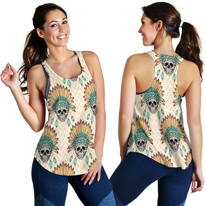 Indian Skull Pattern Women Racerback Tank Top