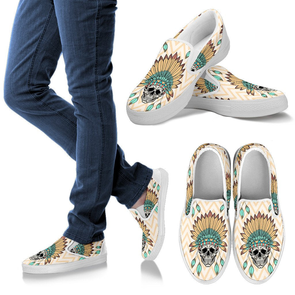 Indian Skull Pattern Women Slip On Shoes