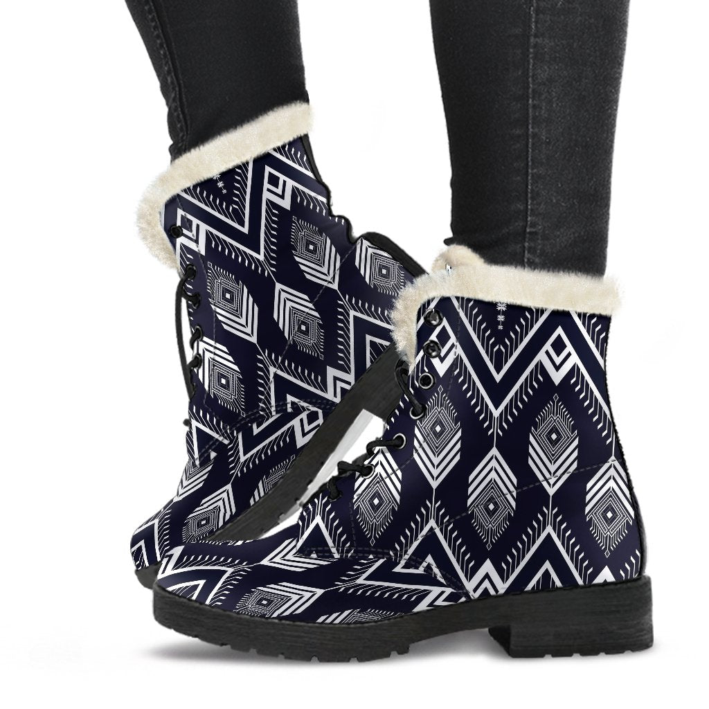 Indians Tribal Aztec Faux Fur Leather Boots