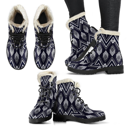 Indians Tribal Aztec Faux Fur Leather Boots