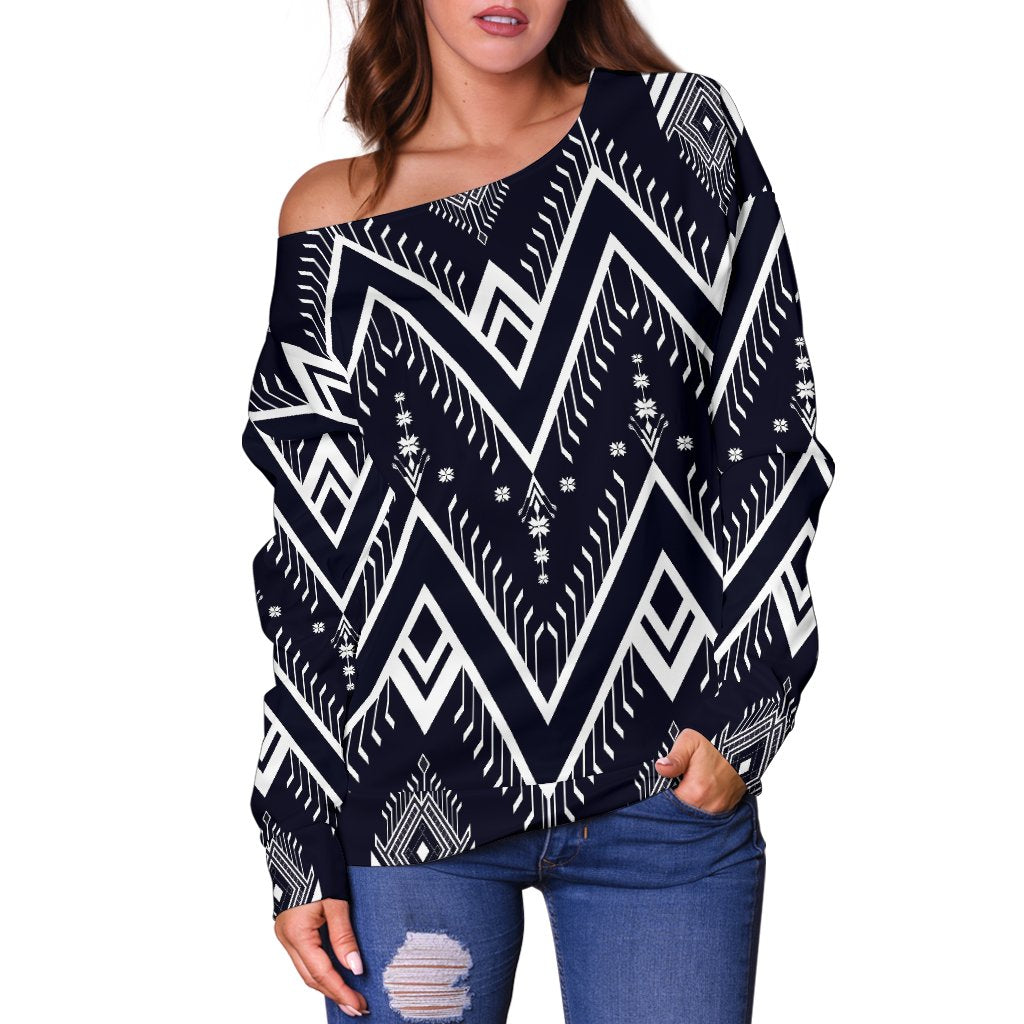 Indians Tribal Aztec Off Shoulder Sweatshirt