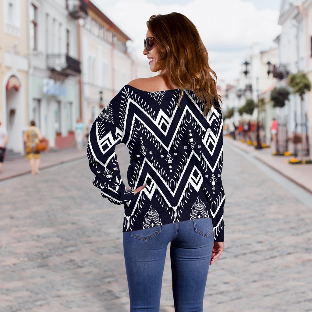 Indians Tribal Aztec Off Shoulder Sweatshirt