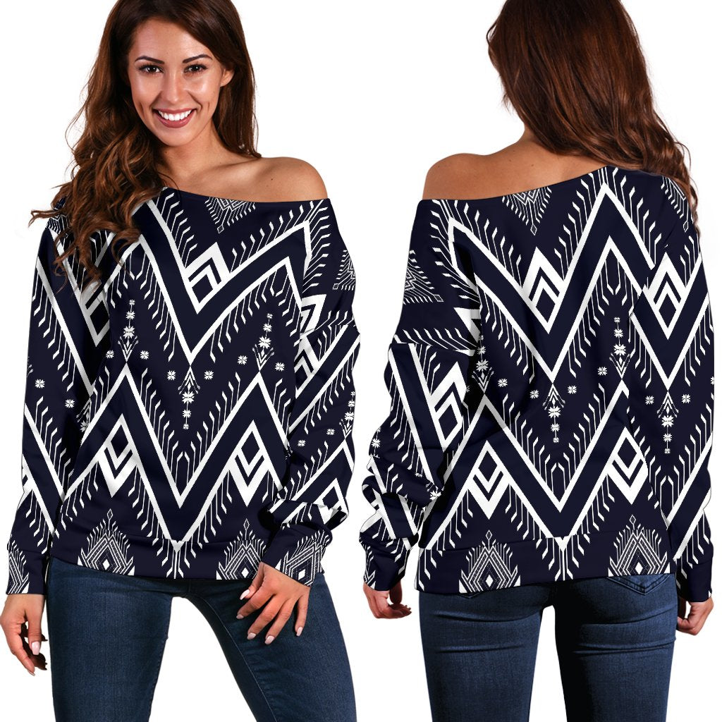 Indians Tribal Aztec Off Shoulder Sweatshirt