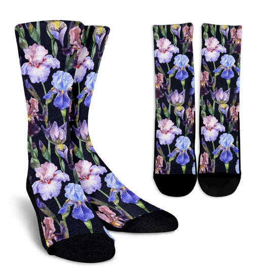 Iris Pattern Print Design IR04 Crew Socks-JORJUNE.COM