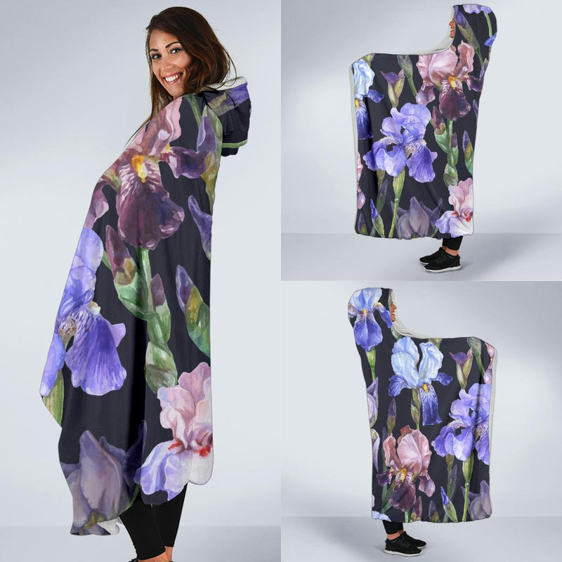 Iris Pattern Print Design IR04 Hooded Blanket-JORJUNE.COM