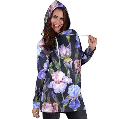 Iris Pattern Print Design IR04 Women Hoodie Dress